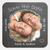 Ooit na Chalkboardbruiloft sparen de Datumzegel Vierkante Sticker (Voorkant)