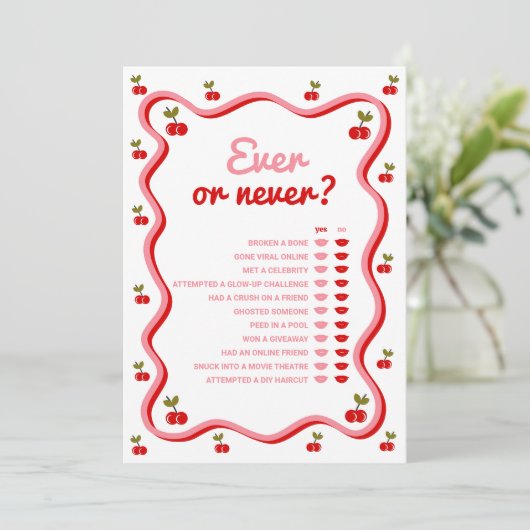 Ooit of Nooit Retro Cherry Shower Game Card Kaart (Staand voorkant)