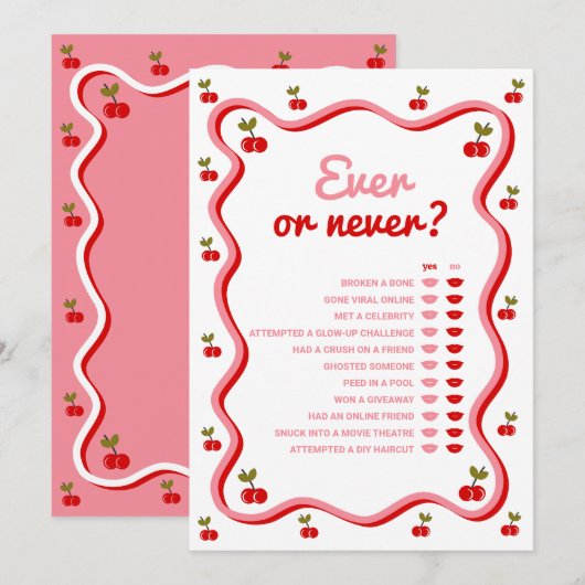 Ooit of Nooit Retro Cherry Shower Game Card Kaart (Voorkant / Achterkant)