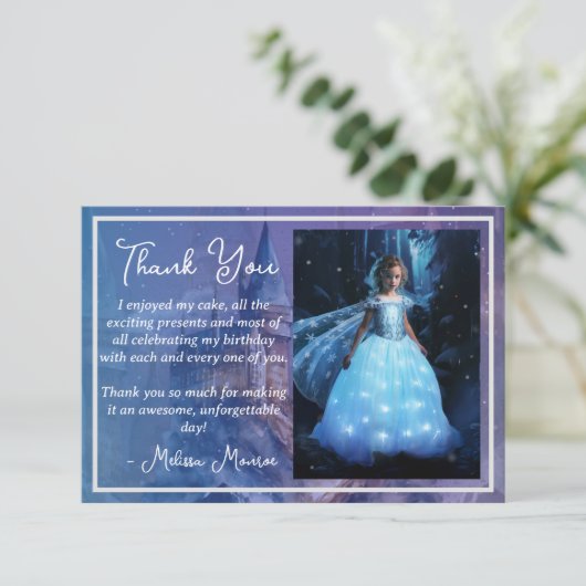 Ooit Prinses Blauw Kasteel Verjaardag Bedankkaart (Staand voorkant)