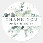 Ooitgroene & Katoenbloemen Elegante Dankjewel Klas Ronde Sticker (Voorkant)