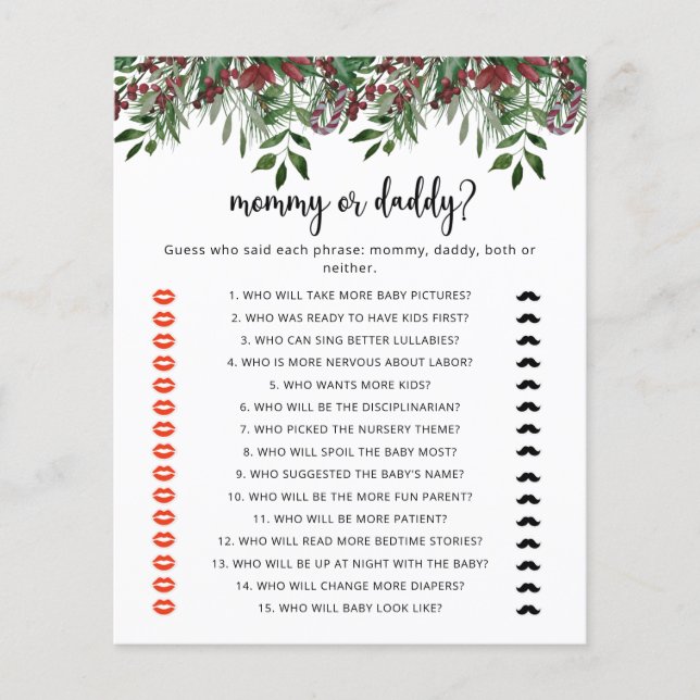 Ooitgroene mama of papa baby shower spel (Voorkant)