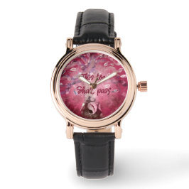 Ook dit zal Abstracte boombladeren roze passeren Horloge
