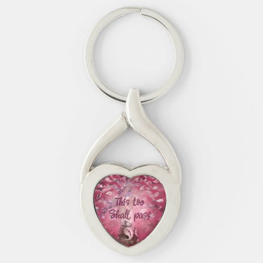 Ook dit zal voorbij Abstracte boomroze wit bruin Sleutelhanger (Voorkant)