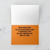 OOK HALLOWEEN/EEN BIRTHDAY. GEEN BOOS VOOR U! KAART (Binnen)