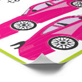Ook meisjes als auto's! Roze cartoon auto-illustra Poster (Hoek)