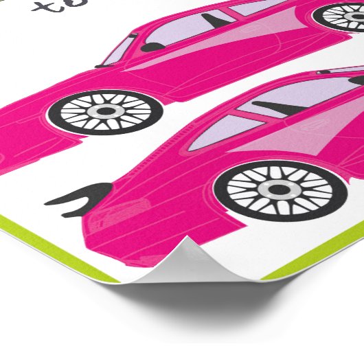 Ook meisjes als auto's! Roze cartoon auto-illustra Poster (Hoek)
