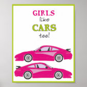 Ook meisjes als auto's! Roze cartoon auto-illustra Poster (Voorkant)