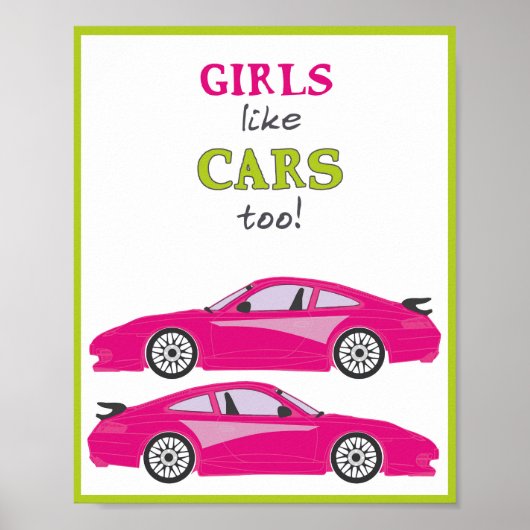Ook meisjes als auto's! Roze cartoon auto-illustra Poster (Voorkant)