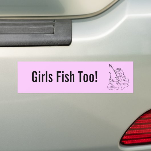 Ook meisjes vissen! bumpersticker (Op auto)