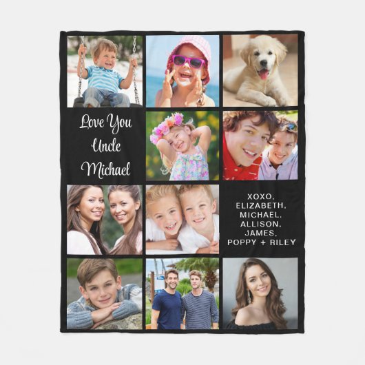 Oom 10 Foto Collage Black Fleece Deken (Voorkant)