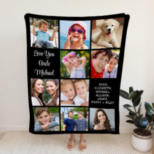 Oom 10 Foto Collage Black Fleece Deken