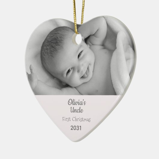 Oom 1 Kerstmis - Gepersonaliseerd fotohart Keramisch Ornament (Links)