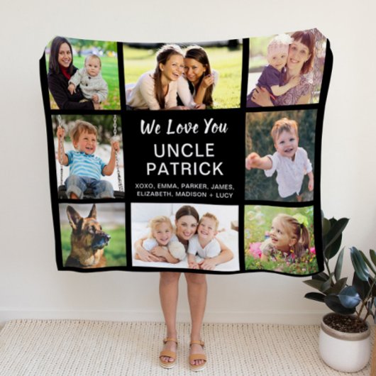 Oom 8 Foto Collage Black Fleece Deken