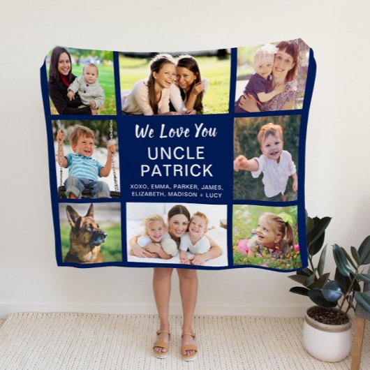 Oom 8 Foto Collage Navy Blue Fleece Deken