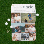 Oom Definitie | 7 Foto gepersonaliseerd Golfhanddoek<br><div class="desc">Moderne 7 fotocollage golfhanddoek. Met een mooie definitie van wat een oom is met ruimte voor aangepaste berichten, namen en/of het jaar. Geef je golfstoom een geschenk dat hij trots kan gebruiken op de golfbaan. Upload uw eigen foto's en schrijf een douanebericht. Personaliseer met foto's en een douanebericht aan creëer...</div>