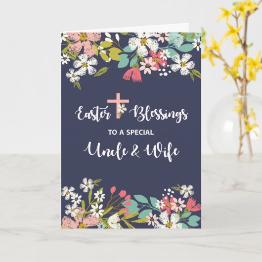 Oom en Vrouw Pasen Zegeningen van Verrezen Christu Kaart (Gele Bloem)