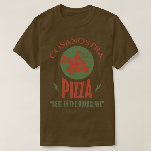 Oom Enzos CosaNostra Pizza Best in Burclave T-shirt (Design voorkant)
