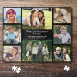 Oom Foto Collage Legpuzzel<br><div class="desc">Geef 's werelds beste oom een leuke aangepaste fotocollage puzzel die hij jarenlang zal koesteren en genieten. U kunt personaliseren met 8 familiefoto's van nichtjes,  neefjes,  familie,  enz.,  Aanpassen of hij "Oom",  "Tio",  enz. wordt genoemd,  en namen toevoegen in witte typografie op een zwarte achtergrond.</div>