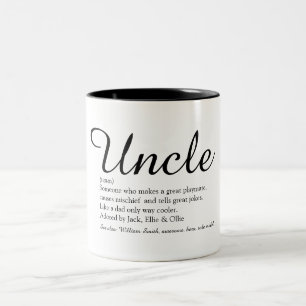 Oom, Funcle definitie script zwart en wit Tweekleurige Koffiemok