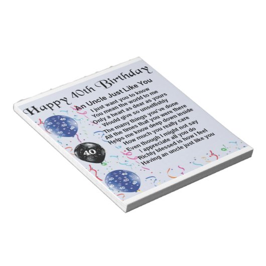 Oom gedicht - 40e verjaardag notitieblok (Schuin)