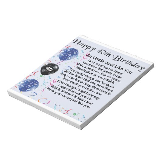 Oom gedicht - 40e verjaardag notitieblok (Linkerzijde)