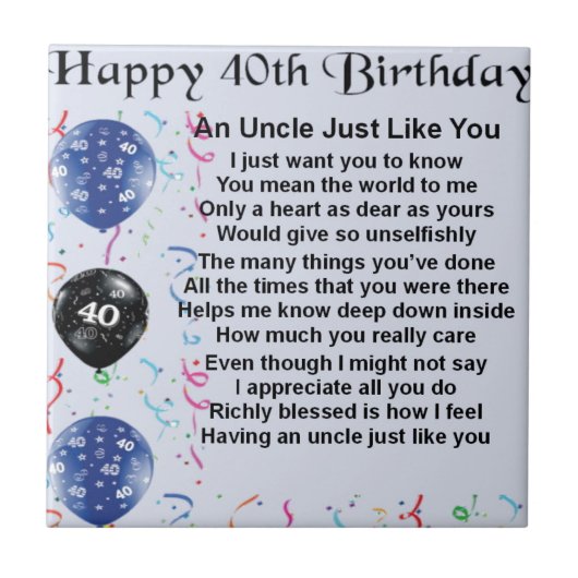 Oom gedicht - 40e verjaardag tegeltje (Voorkant)