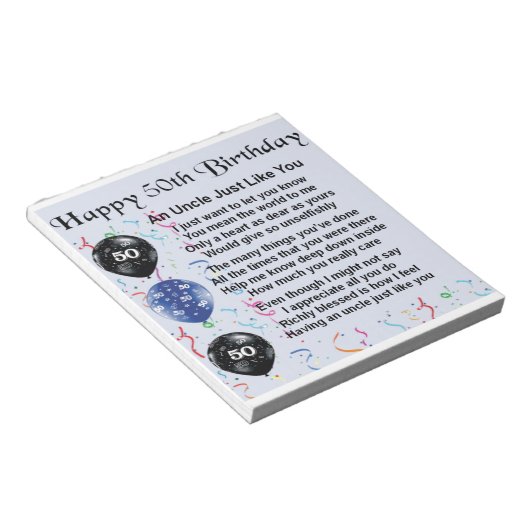 Oom gedicht - 50e verjaardag notitieblok (Schuin)