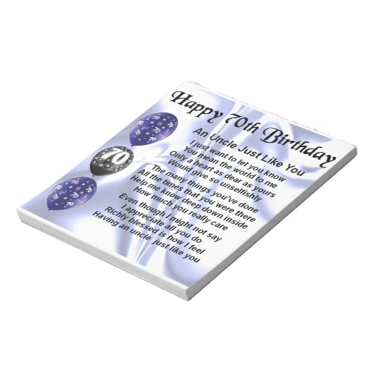 Oom gedicht - 70e verjaardag notitieblok (Linkerzijde)