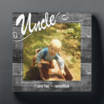 Oom Ik hou van je foto Fotoplaat<br><div class="desc">Aangepast één fotoplaque. De tekst van oom kan niet worden gewijzigd. Rustisch hout getextureerde achtergrond. Lees dat ik van je hou - je naam. Het kan worden veranderd om het even welk bericht te lezen u wilt.</div>