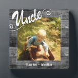 Oom Ik hou van je foto Fotoplaat<br><div class="desc">Aangepast één fotoplaque. De tekst van oom kan niet worden gewijzigd. Rustisch hout getextureerde achtergrond. Lees dat ik van je hou - je naam. Het kan worden veranderd om het even welk bericht te lezen u wilt.</div>