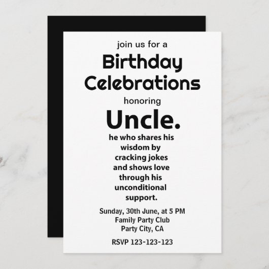 Oom Inspirerend Funny Quote Verjaardag Oom Kaart (Voorkant / Achterkant)