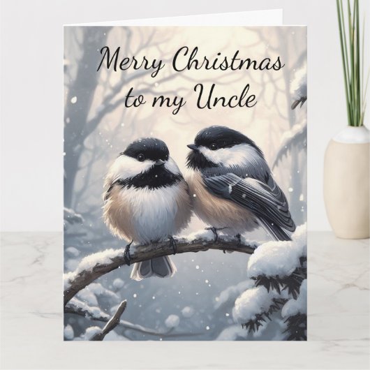 Oom Kerstmis Wishes & Liefde Chickadee Bird Kaart (Voorkant)
