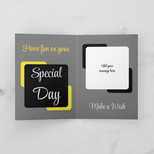 Oom naam foto grijze gele verjaardag kaart (Binnen)