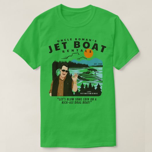 Oom Romeinen Jet Boat Rentals EST 1988 T-shirt (Design voorkant)