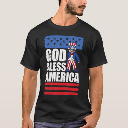 Oom Sam 4 juli Amerikaanse patriot God Bless A T-shirt (Voorkant)