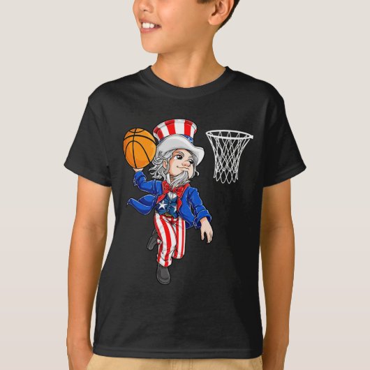 Oom Sam 4 juli basketbal dunk jongens mannen T-shirt (Voorkant)