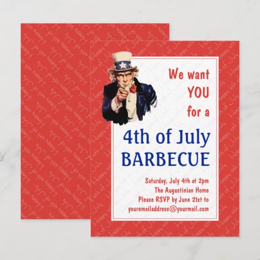 Oom Sam 4TH VAN JULY BBQ BARBECUE Briefkaart (Voorkant / Achterkant)