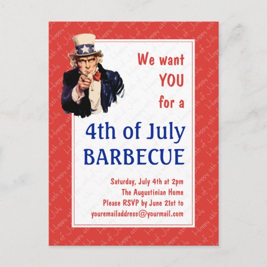 Oom Sam 4TH VAN JULY BBQ BARBECUE Briefkaart (Voorkant)