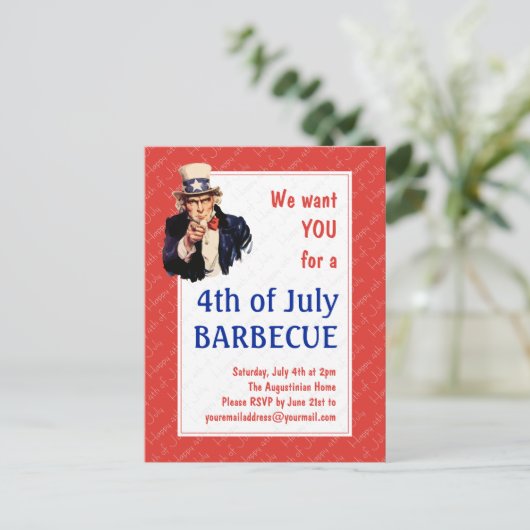 Oom Sam 4TH VAN JULY BBQ BARBECUE Briefkaart (Staand voorkant)