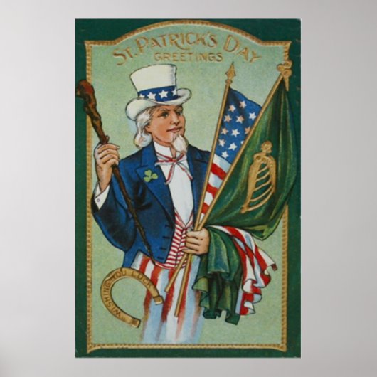 Oom Sam American Irish Flag Lucky Hoefijzer Poster (Voorkant)