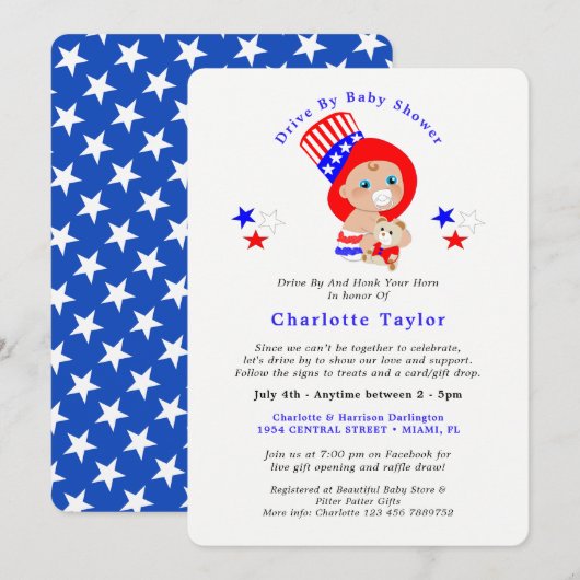 Oom Sam American rijdt met Baby shower Kaart (Voorkant / Achterkant)