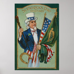Oom Sam Amerikaanse Ierse Vlag Geluks Hoefijzer Poster