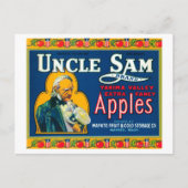 Oom Sam Apple Label (blauw) - Wapato, WA Briefkaart (Voorkant)