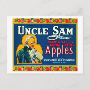 Oom Sam Apple Label (blauw) - Wapato, WA Briefkaart