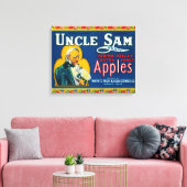 Oom Sam Apple Label (blauw) - Wapato, WA Canvas Afdruk (Insitu (Woonkamer))