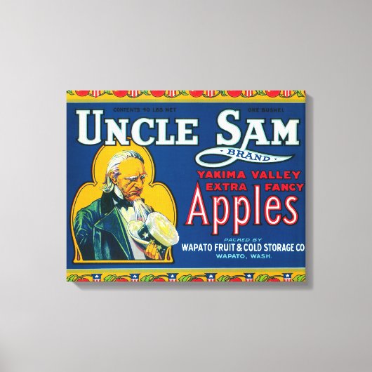 Oom Sam Apple Label (blauw) - Wapato, WA Canvas Afdruk (Voorkant)