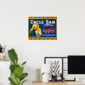 Oom Sam Apple Label (blauw) - Wapato, WA Poster (Thuiskantoor)