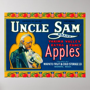 Oom Sam Apple Label (blauw) - Wapato, WA Poster