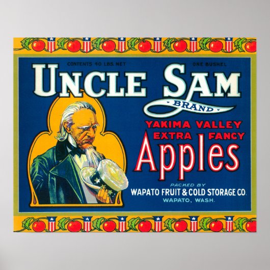 Oom Sam Apple Label (blauw) - Wapato, WA Poster (Voorkant)